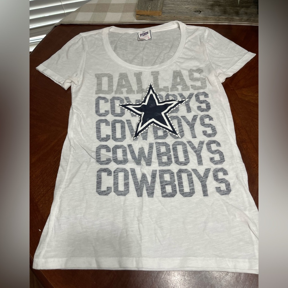 VS PINK  game day NFL Dallas Cowboys white rhinestone tee